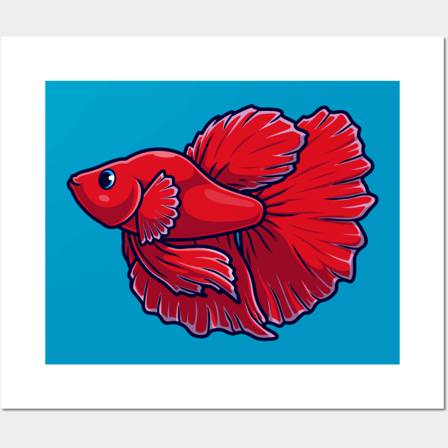 Cute Guppy Betta Fish Cartoon Vector Icon Illustration Wall Art by Catalyst Labs